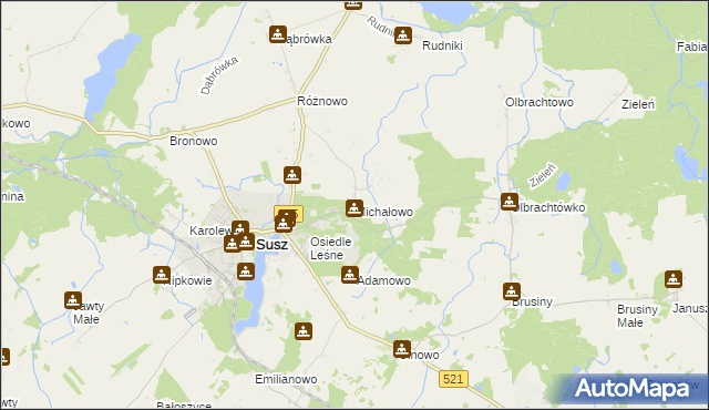mapa Michałowo gmina Susz, Michałowo gmina Susz na mapie Targeo