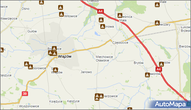 mapa Miechowice Oławskie, Miechowice Oławskie na mapie Targeo