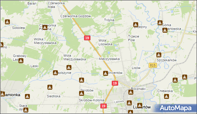 mapa Mieczysławka gmina Lubartów, Mieczysławka gmina Lubartów na mapie Targeo