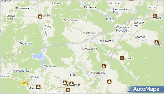 mapa Międzylesie gmina Secemin, Międzylesie gmina Secemin na mapie Targeo