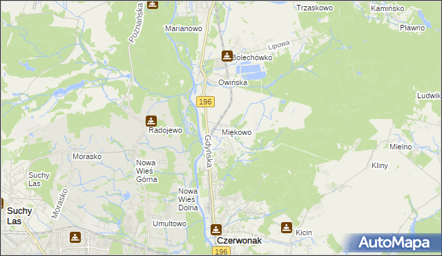 mapa Miękowo gmina Czerwonak, Miękowo gmina Czerwonak na mapie Targeo