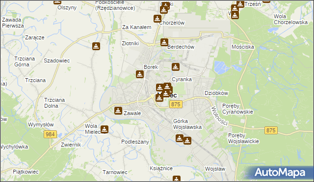mapa Mielca, Mielec na mapie Targeo