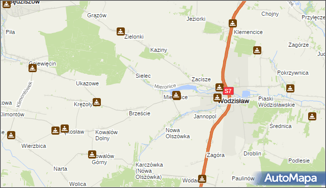 mapa Mieronice gmina Wodzisław, Mieronice gmina Wodzisław na mapie Targeo