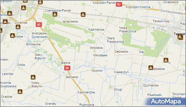 mapa Mikołajew gmina Teresin, Mikołajew gmina Teresin na mapie Targeo