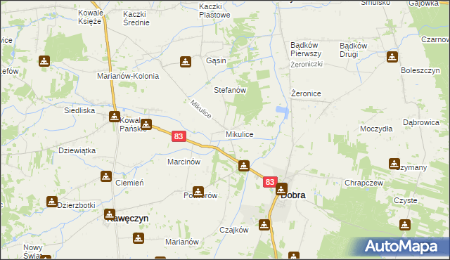 mapa Mikulice gmina Dobra, Mikulice gmina Dobra na mapie Targeo