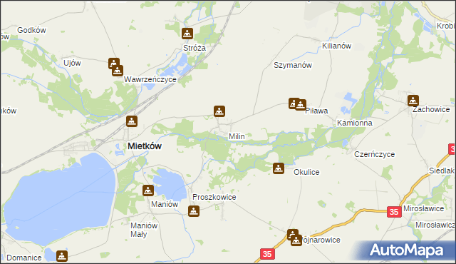 mapa Milin gmina Mietków, Milin gmina Mietków na mapie Targeo