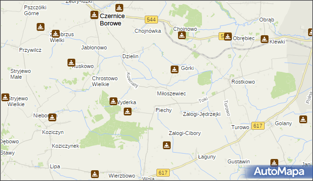 mapa Miłoszewiec, Miłoszewiec na mapie Targeo