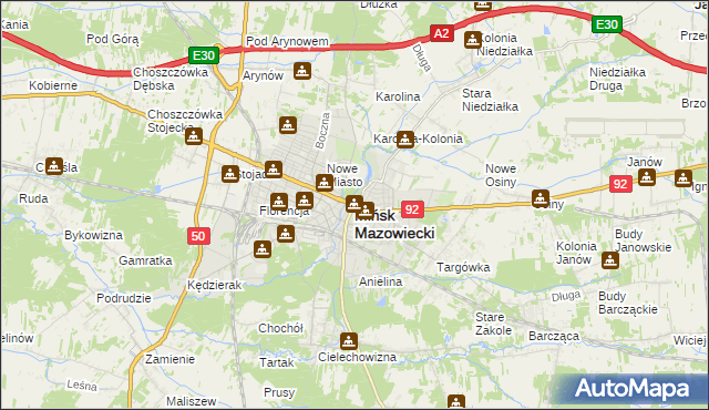 mapa Mińsk Mazowiecki, Mińsk Mazowiecki na mapie Targeo