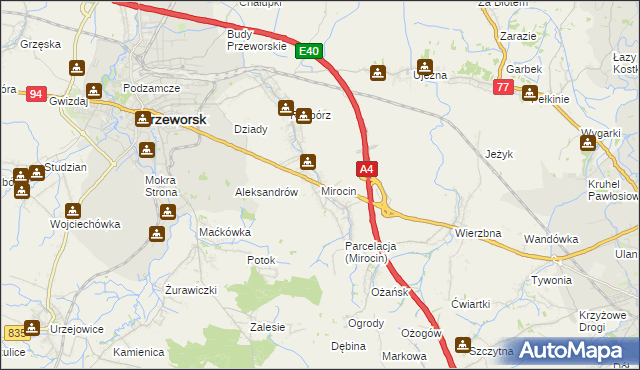 mapa Mirocin, Mirocin na mapie Targeo