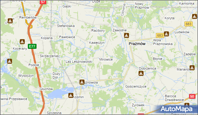 mapa Mirowice gmina Grójec, Mirowice gmina Grójec na mapie Targeo