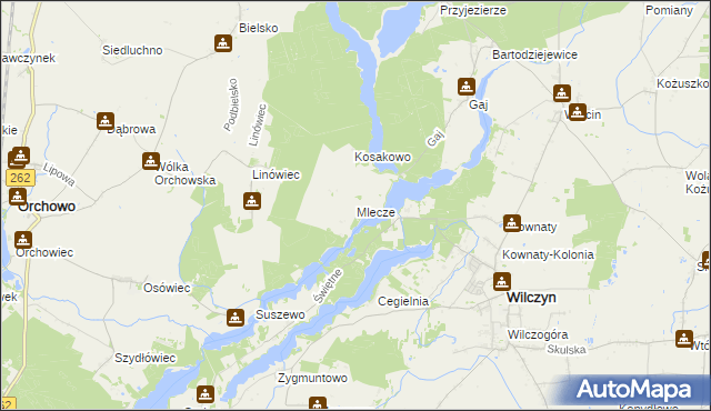 mapa Mlecze gmina Orchowo, Mlecze gmina Orchowo na mapie Targeo