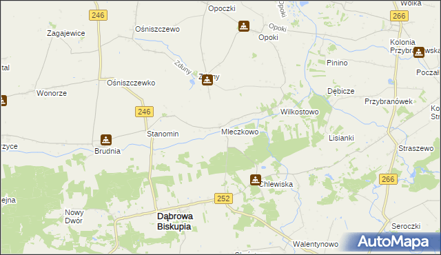 mapa Mleczkowo gmina Dąbrowa Biskupia, Mleczkowo gmina Dąbrowa Biskupia na mapie Targeo