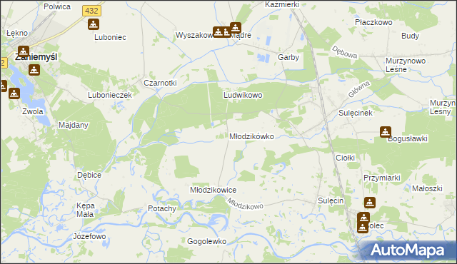 mapa Młodzikówko, Młodzikówko na mapie Targeo