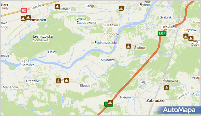 mapa Młynarze gmina Zabrodzie, Młynarze gmina Zabrodzie na mapie Targeo