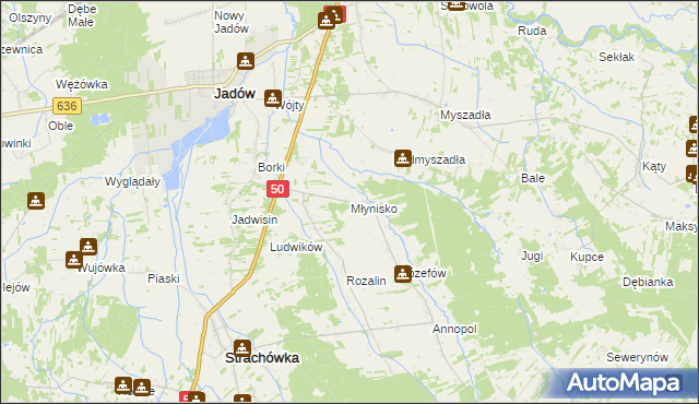 mapa Młynisko gmina Strachówka, Młynisko gmina Strachówka na mapie Targeo