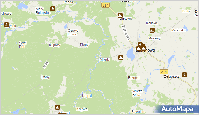 mapa Młynki gmina Lubichowo, Młynki gmina Lubichowo na mapie Targeo