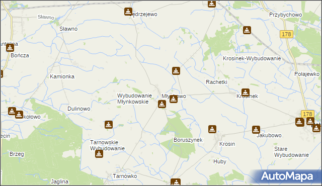 mapa Młynkowo gmina Połajewo, Młynkowo gmina Połajewo na mapie Targeo