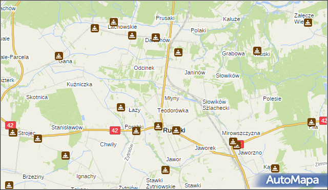mapa Młyny gmina Rudniki, Młyny gmina Rudniki na mapie Targeo