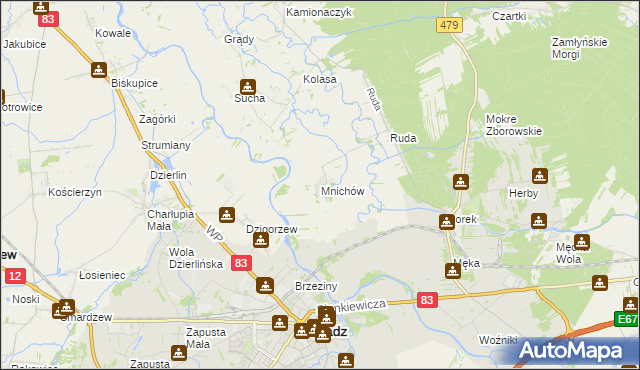mapa Mnichów gmina Sieradz, Mnichów gmina Sieradz na mapie Targeo