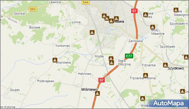 mapa Modła gmina Wiśniewo, Modła gmina Wiśniewo na mapie Targeo