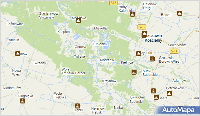 mapa Modrzew gmina Szczawin Kościelny, Modrzew gmina Szczawin Kościelny na mapie Targeo
