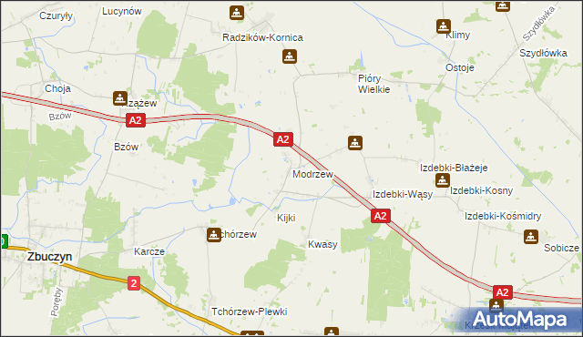 mapa Modrzew gmina Zbuczyn, Modrzew gmina Zbuczyn na mapie Targeo