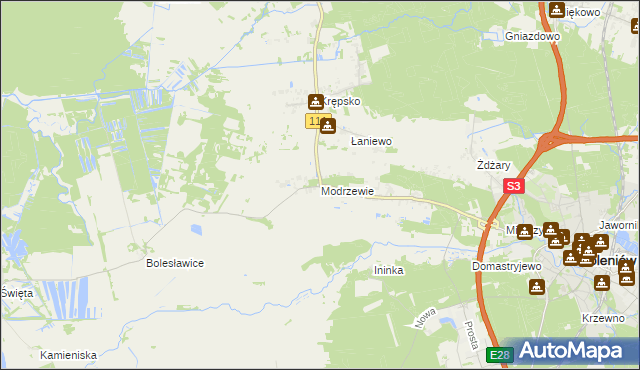 mapa Modrzewie gmina Goleniów, Modrzewie gmina Goleniów na mapie Targeo