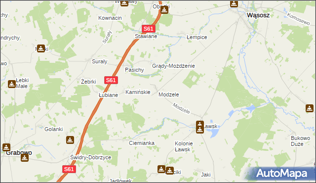 mapa Modzele gmina Wąsosz, Modzele gmina Wąsosz na mapie Targeo
