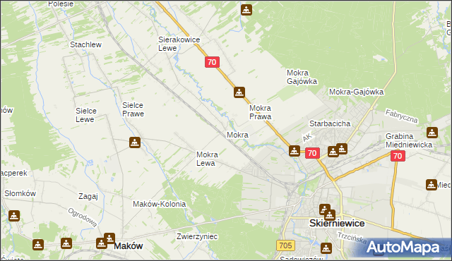 mapa Mokra gmina Skierniewice, Mokra gmina Skierniewice na mapie Targeo