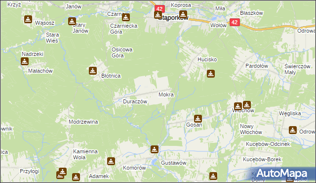 mapa Mokra gmina Stąporków, Mokra gmina Stąporków na mapie Targeo