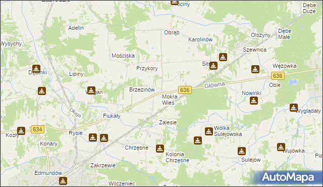 mapa Mokra Wieś gmina Tłuszcz, Mokra Wieś gmina Tłuszcz na mapie Targeo