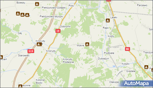 mapa Mokre gmina Bielsk Podlaski, Mokre gmina Bielsk Podlaski na mapie Targeo