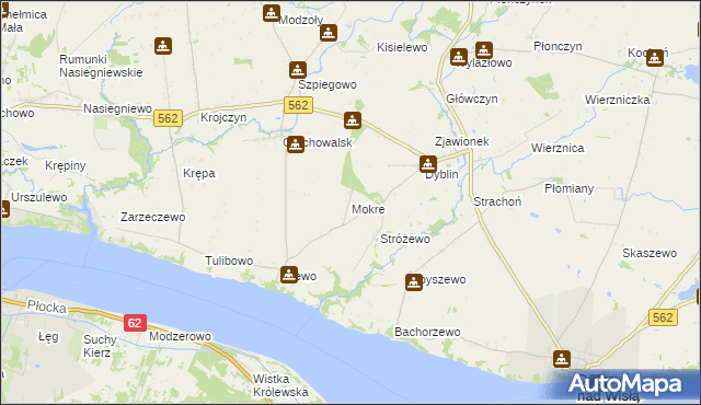 mapa Mokre gmina Dobrzyń nad Wisłą, Mokre gmina Dobrzyń nad Wisłą na mapie Targeo