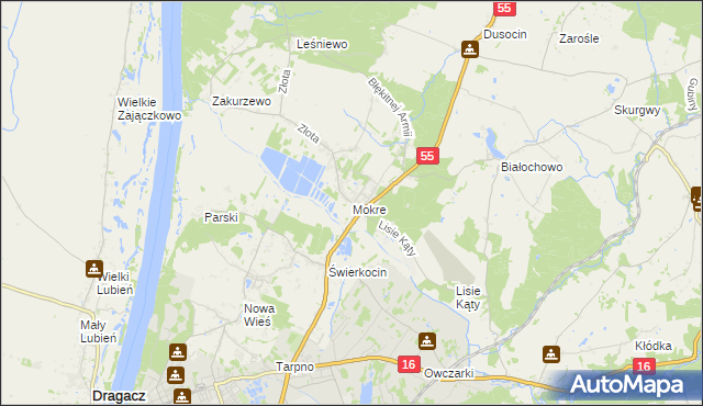 mapa Mokre gmina Grudziądz, Mokre gmina Grudziądz na mapie Targeo