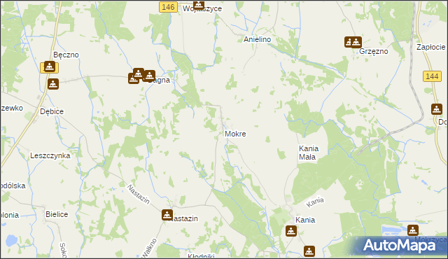 mapa Mokre gmina Maszewo, Mokre gmina Maszewo na mapie Targeo