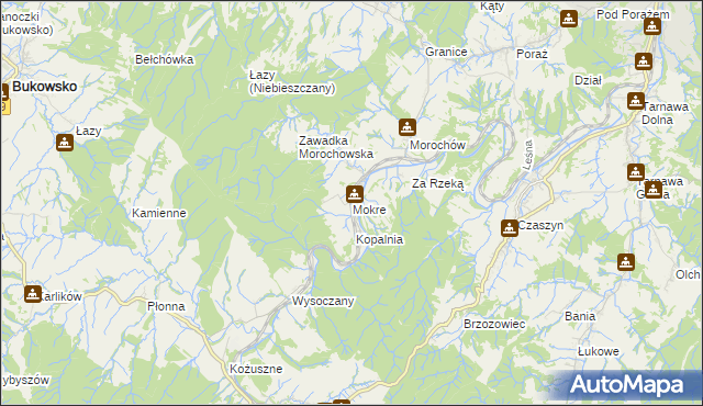 mapa Mokre gmina Zagórz, Mokre gmina Zagórz na mapie Targeo