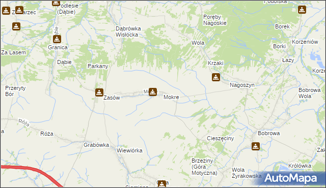 mapa Mokre gmina Żyraków, Mokre gmina Żyraków na mapie Targeo