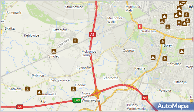 mapa Mokronos Dolny, Mokronos Dolny na mapie Targeo