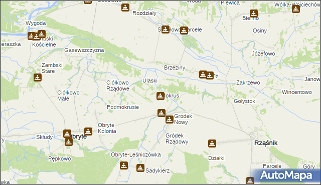 mapa Mokrus gmina Obryte, Mokrus gmina Obryte na mapie Targeo