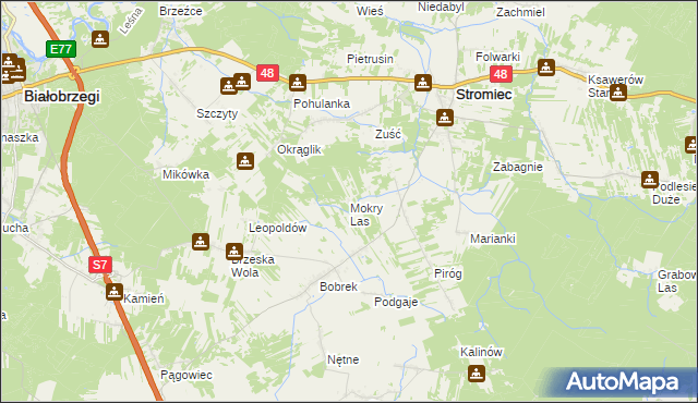 mapa Mokry Las gmina Stromiec, Mokry Las gmina Stromiec na mapie Targeo
