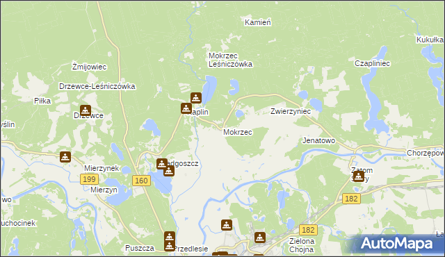 mapa Mokrzec gmina Międzychód, Mokrzec gmina Międzychód na mapie Targeo