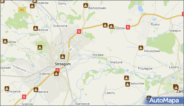 mapa Morawa gmina Strzegom, Morawa gmina Strzegom na mapie Targeo
