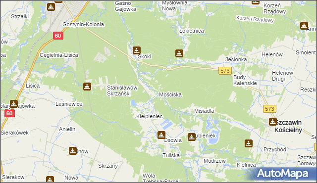 mapa Mościska gmina Szczawin Kościelny, Mościska gmina Szczawin Kościelny na mapie Targeo