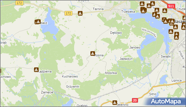 mapa Mosina gmina Szczecinek, Mosina gmina Szczecinek na mapie Targeo