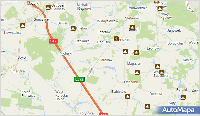mapa Mroków gmina Trojanów, Mroków gmina Trojanów na mapie Targeo