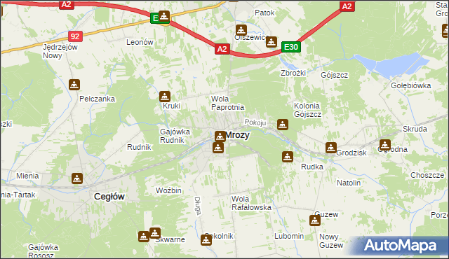 mapa Mrozy powiat miński, Mrozy powiat miński na mapie Targeo