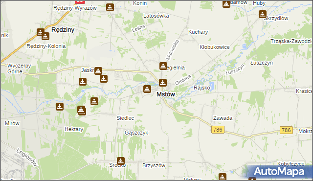 mapa Mstów powiat częstochowski, Mstów powiat częstochowski na mapie Targeo