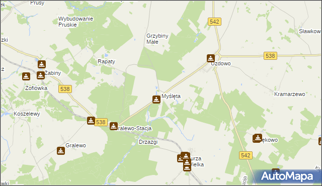 mapa Myślęta, Myślęta na mapie Targeo