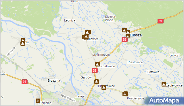 mapa Myśliborzyce gmina Lubsza, Myśliborzyce gmina Lubsza na mapie Targeo