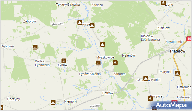 mapa Myszkowice gmina Platerów, Myszkowice gmina Platerów na mapie Targeo